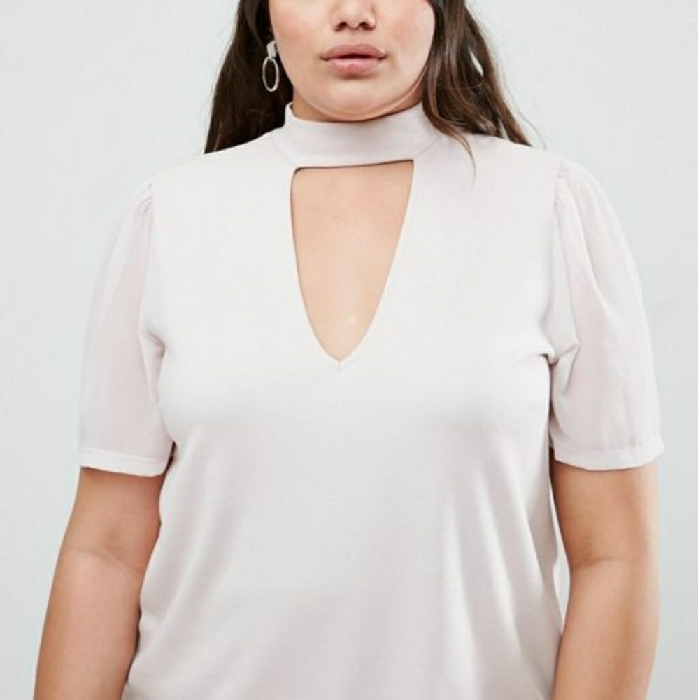 ASOS Curve Top High Neck Plunge Chiffon Sleeve 18